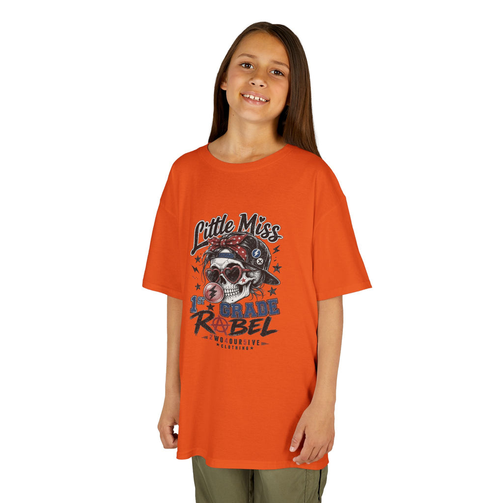 Kids T-Shirt — "Little Miss Rebel" Skull Bandana Graphic