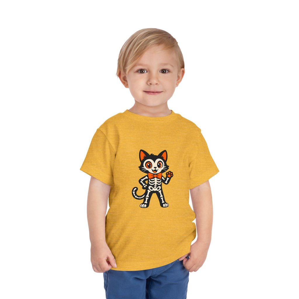 Toddler Tee — Cute Cat Skeleton Halloween Shirt