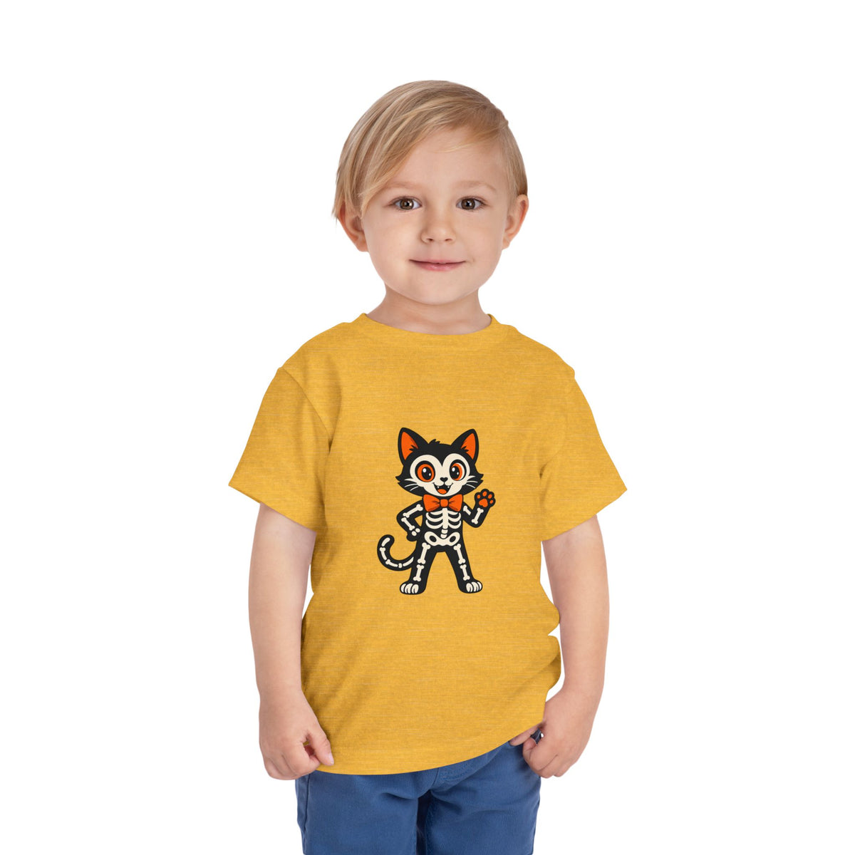 Toddler Tee — Cute Cat Skeleton Halloween Shirt