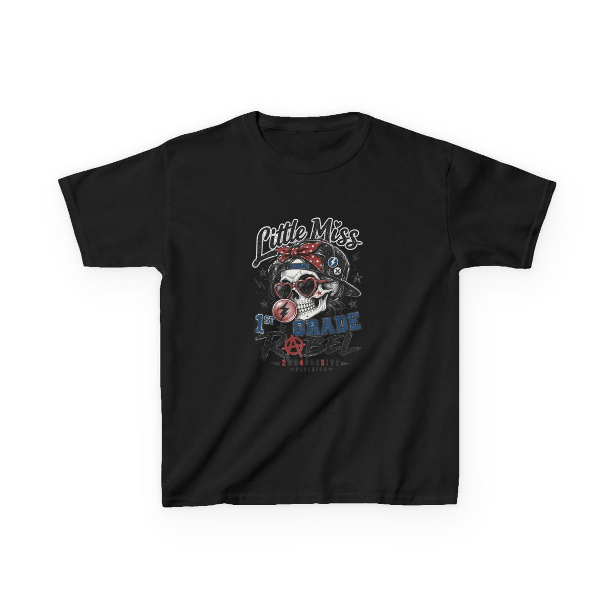 Kids T-Shirt — "Little Miss Rebel" Skull Bandana Graphic