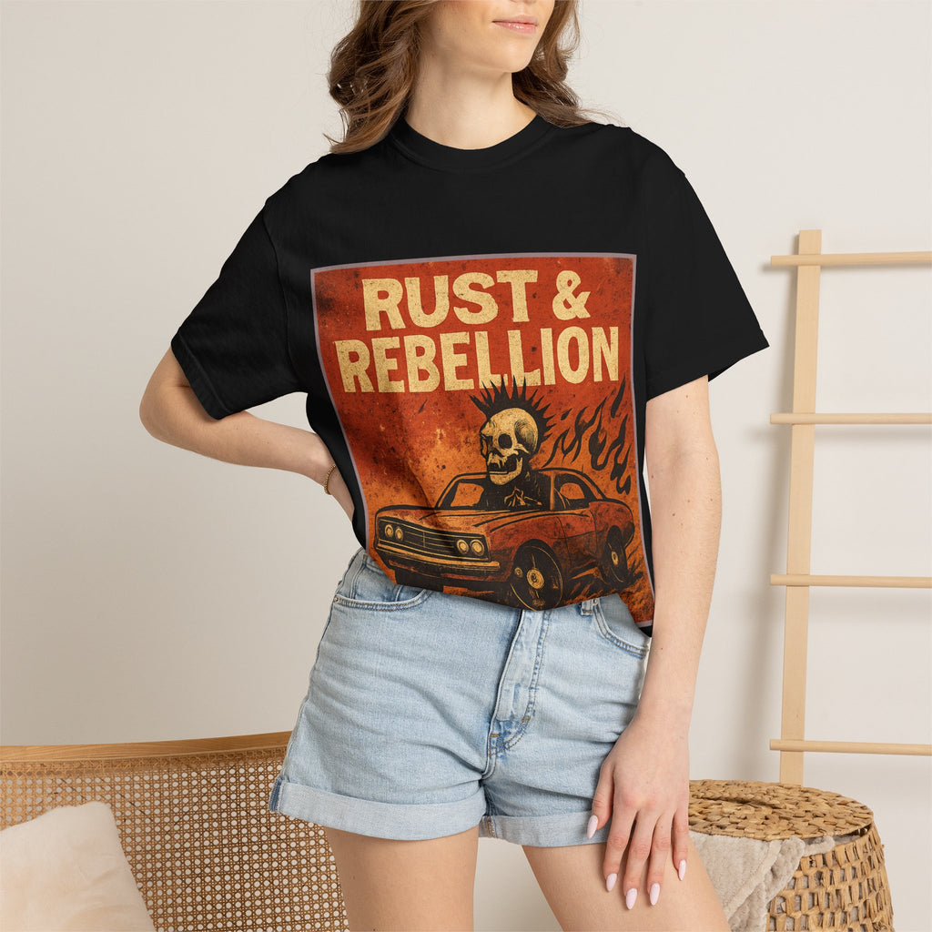 Rust & Rebellion Graphic T-Shirt — Skull Muscle Car Vintage Poster Design