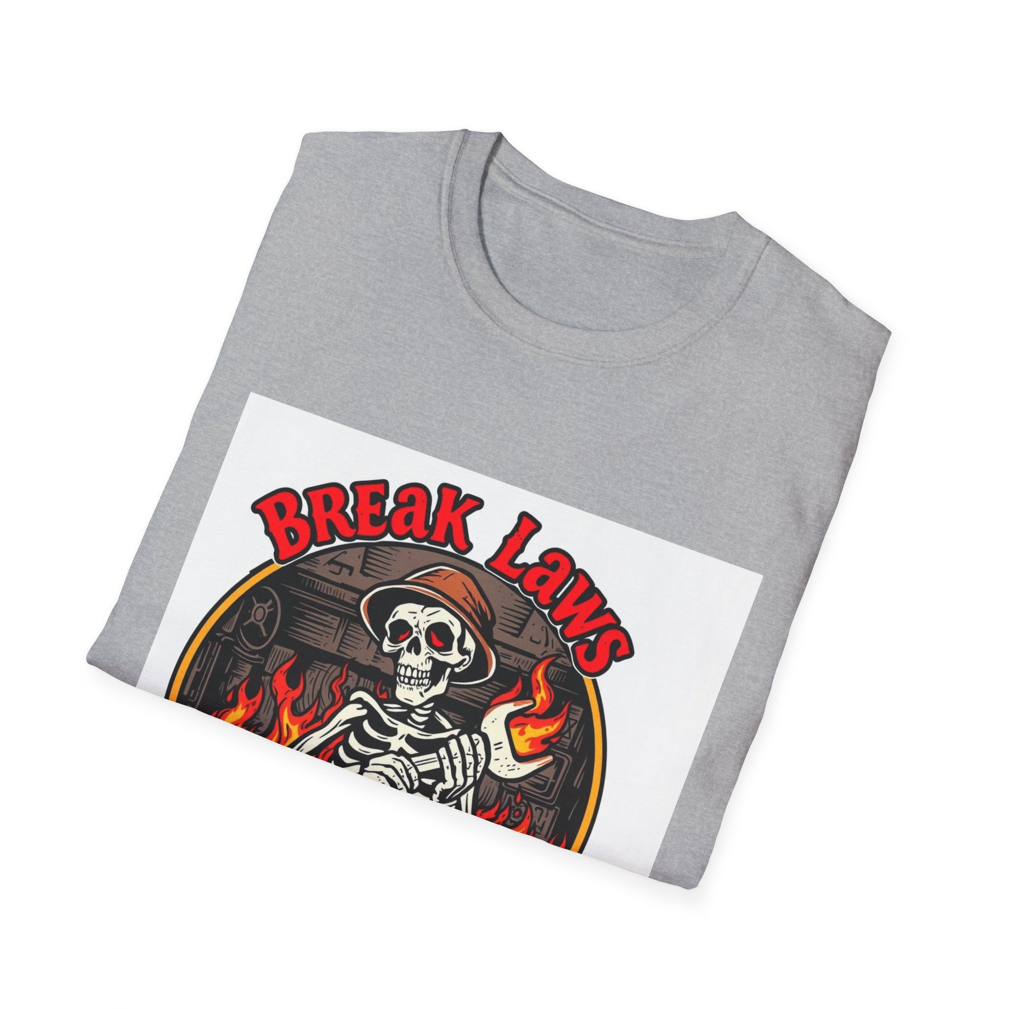 Break Laws Not Hearts Skeleton Flame Graphic T-Shirt