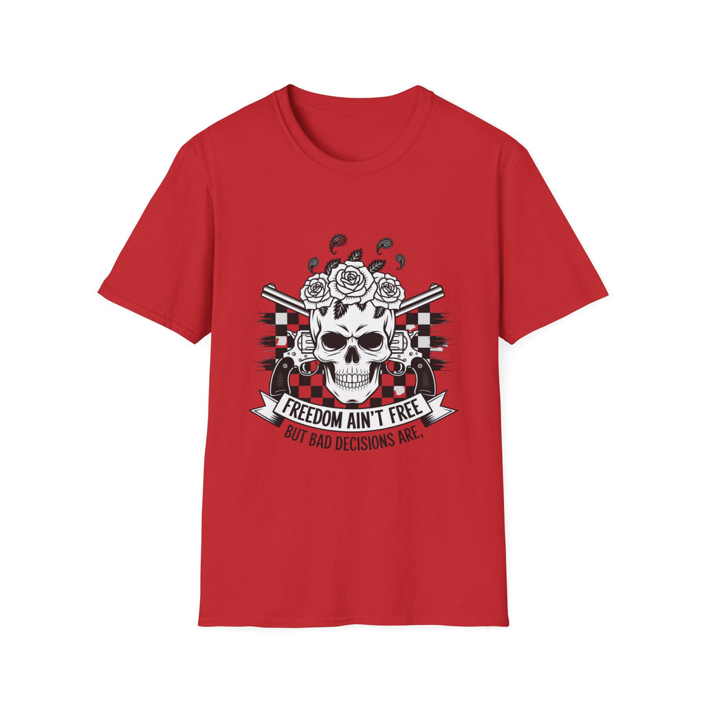 Skull & Roses T‑Shirt — “Freedom Ain’t Free” Racing Flag Graphic