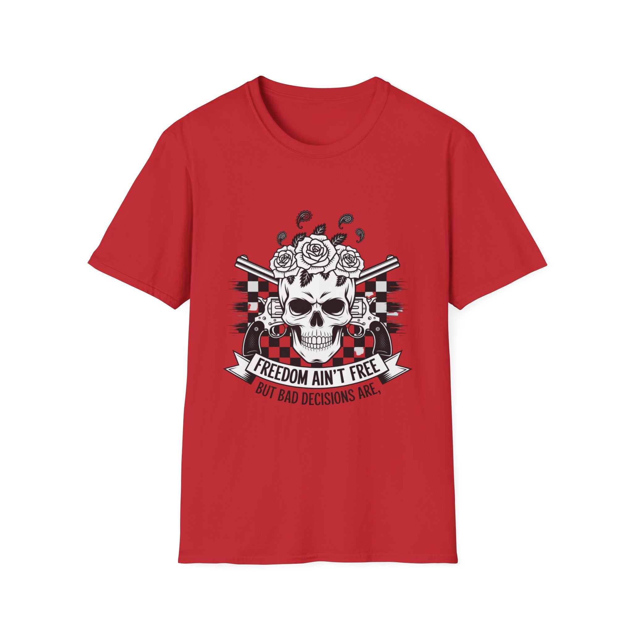 Skull & Roses T‑Shirt — “Freedom Ain’t Free” Racing Flag Graphic