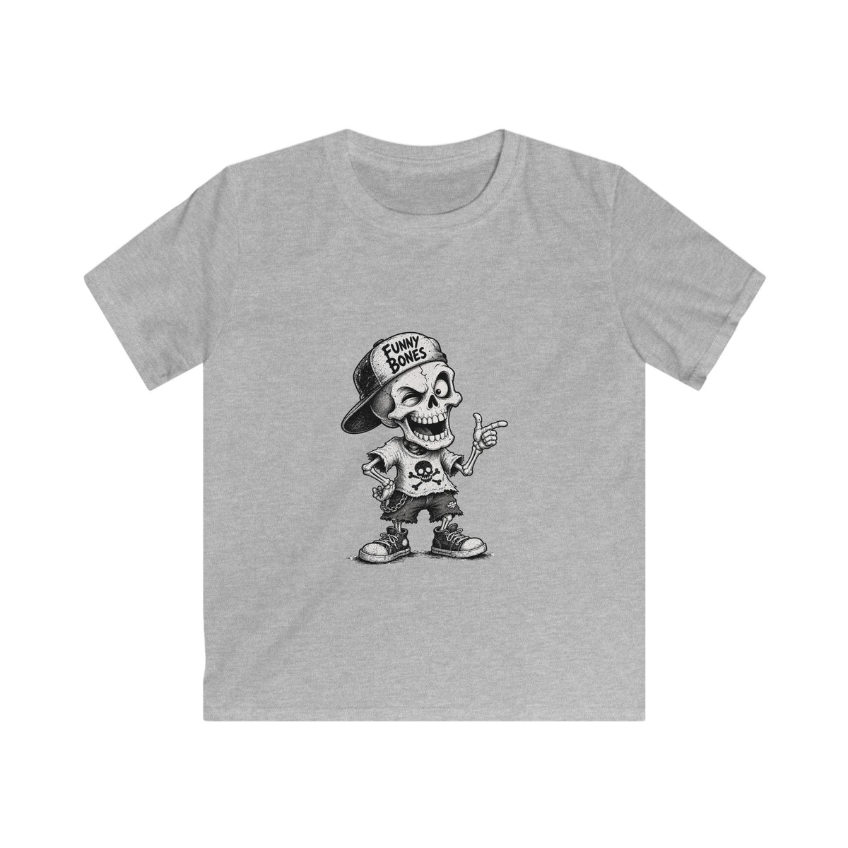 Kids T‑Shirt — Skateboard Skeleton Graphic "Funny Bones"