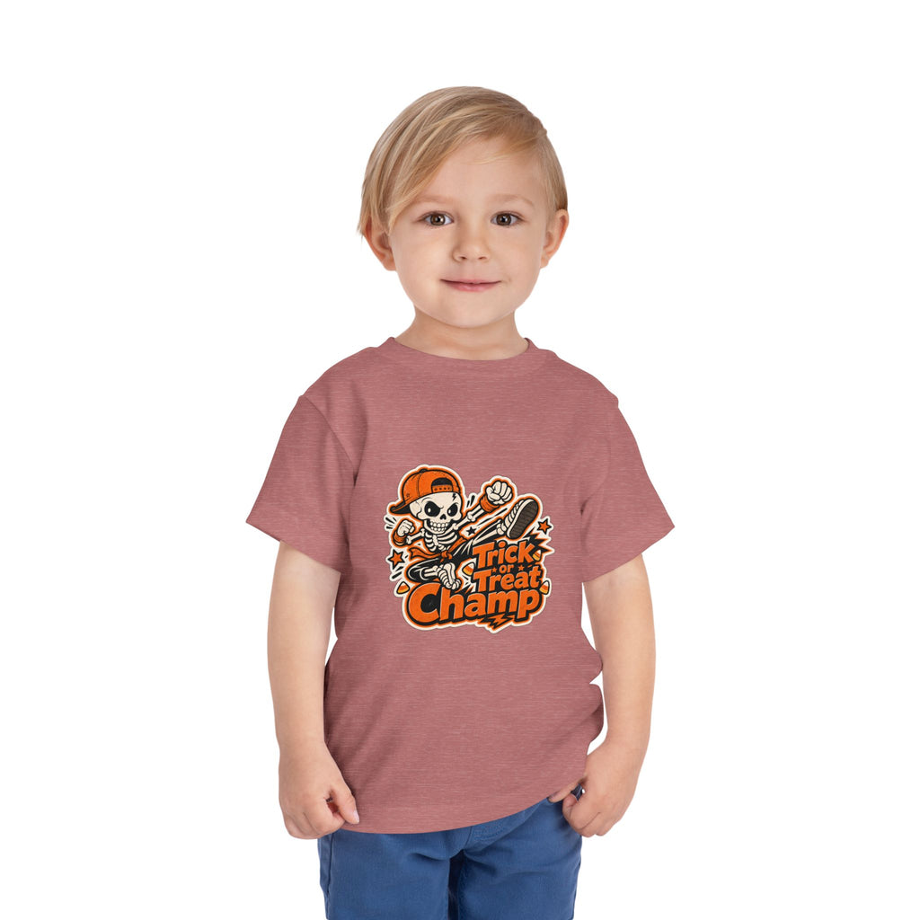 Toddler Tee — 'Trick or Treat Champ' Halloween Skeleton Skate Graphic