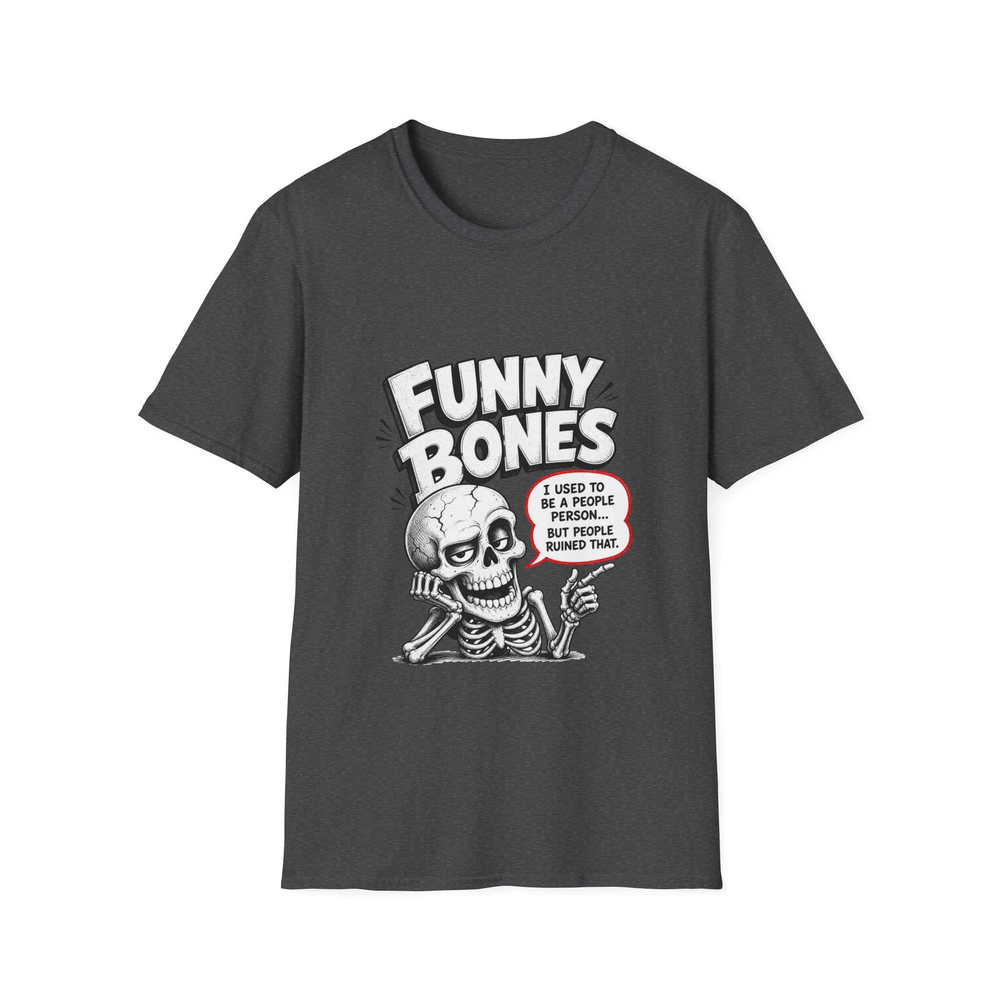 Funny Bones Skeleton T-Shirt — Humorous Retro Skull Tee (I Used to Be a People Person)