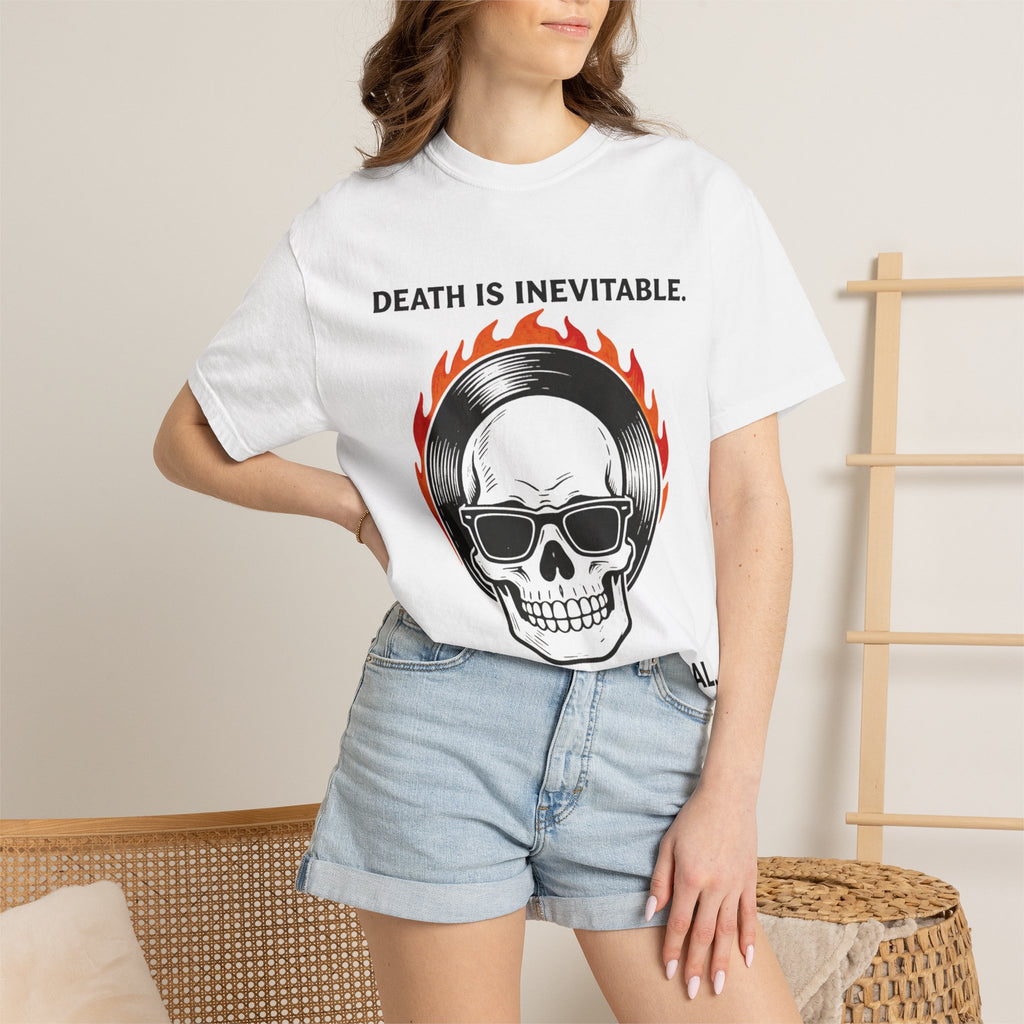 Skull Sunglasses T‑Shirt — "Death Is Inevitable. Boring Is Optional." Graphic Tee