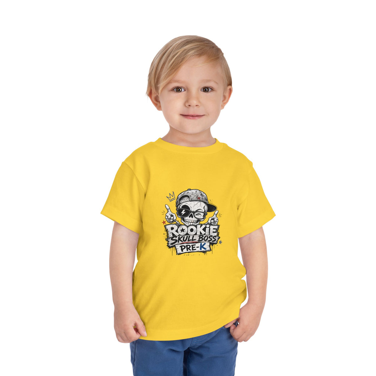 Toddler Tee — "Rookie Skull Boss Pre-K" Graphic Shirt