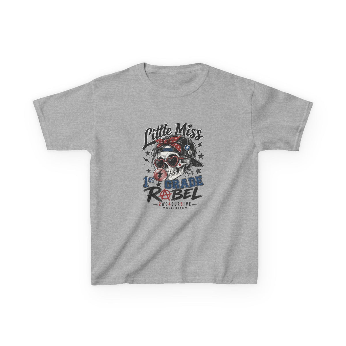 Kids T-Shirt — "Little Miss Rebel" Skull Bandana Graphic