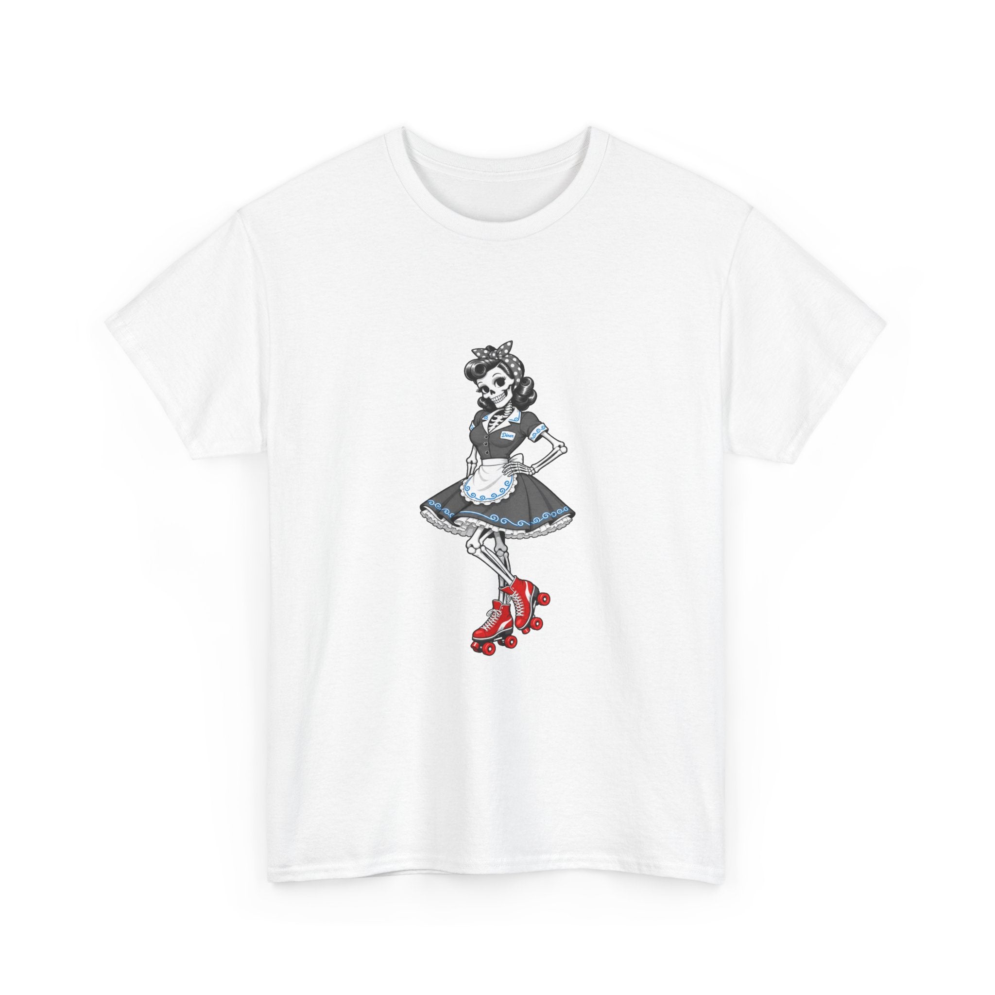 Vintage Gothic Doll T‑Shirt — Red Roller Skate Skeleton Girl Tee