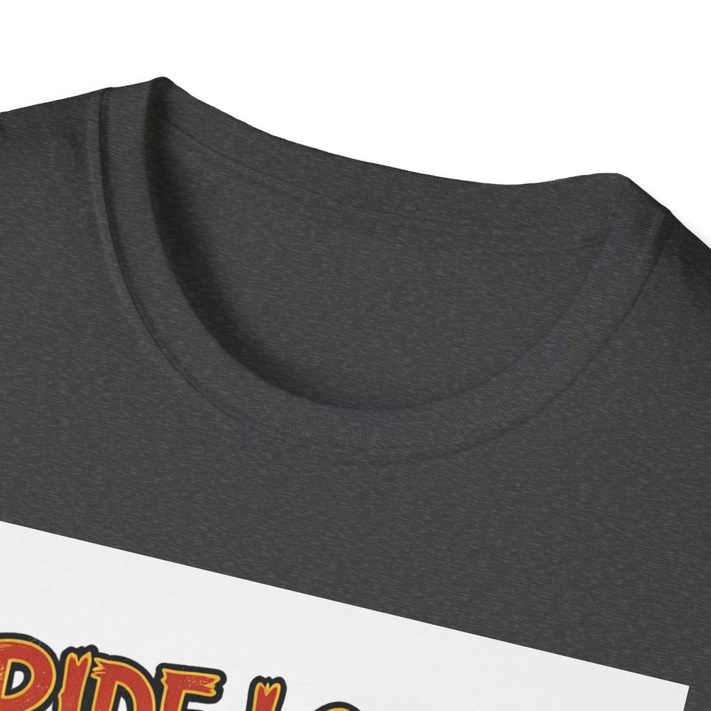 Ride Loud Die Dirty T-Shirt — Flaming Hot Rod with Skulls Moto Tee