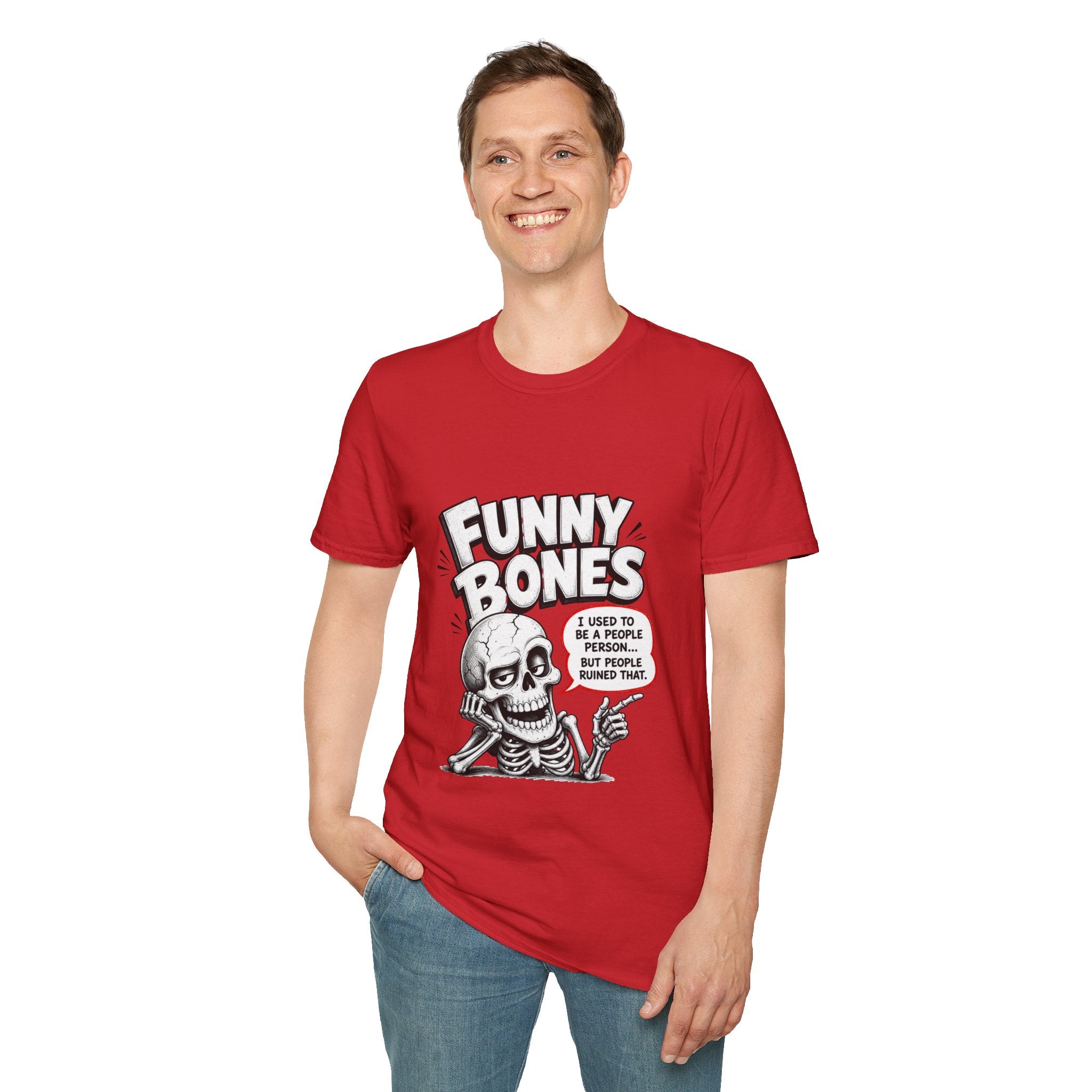 Funny Bones Skeleton T-Shirt — Humorous Retro Skull Tee (I Used to Be a People Person)