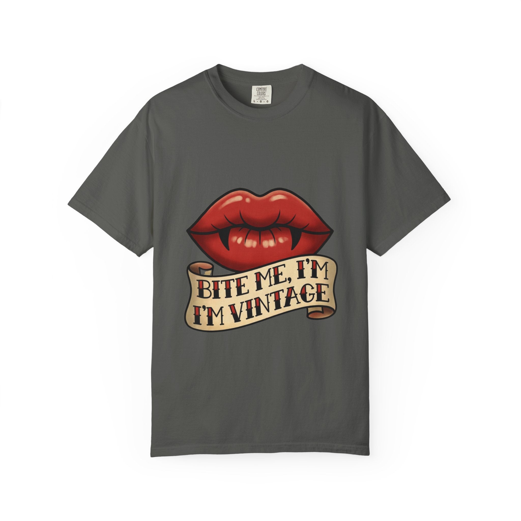 Vintage Tattoo Lips T-Shirt — "Bite Me, I'm Vintage" Graphic Tee