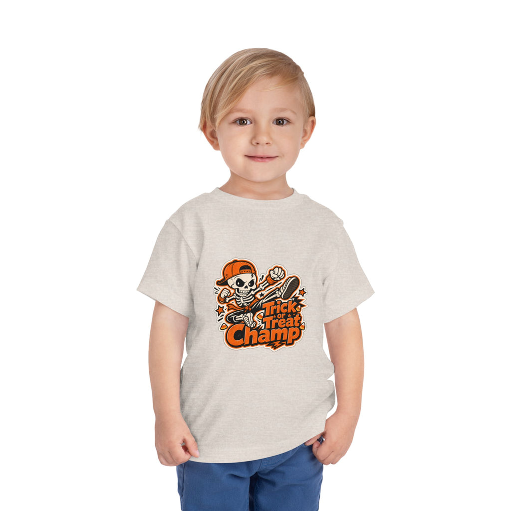 Toddler Tee — 'Trick or Treat Champ' Halloween Skeleton Skate Graphic