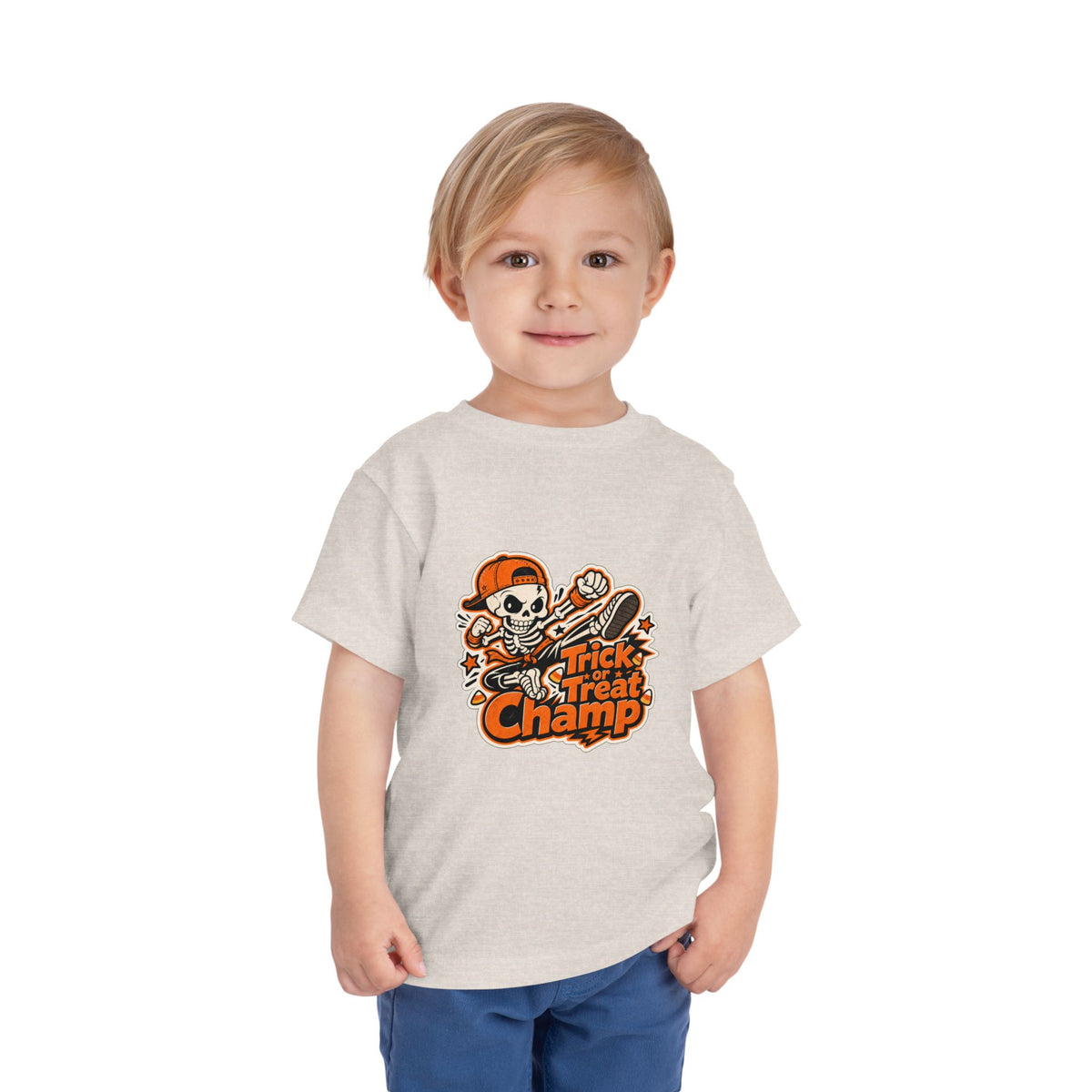 Toddler Tee — 'Trick or Treat Champ' Halloween Skeleton Skate Graphic