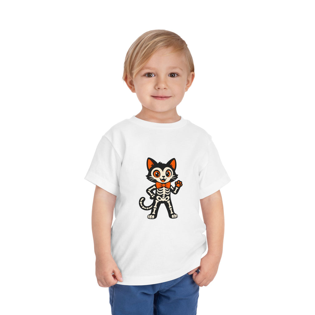 Toddler Tee — Cute Cat Skeleton Halloween Shirt