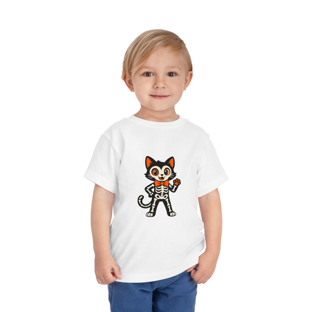 Toddler Tee — Cute Cat Skeleton Halloween Shirt