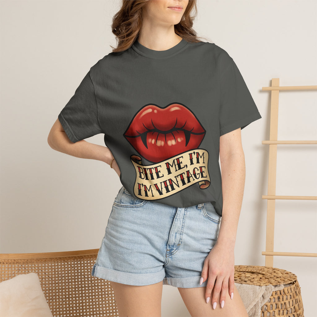 Vintage Tattoo Lips T-Shirt — "Bite Me, I'm Vintage" Graphic Tee