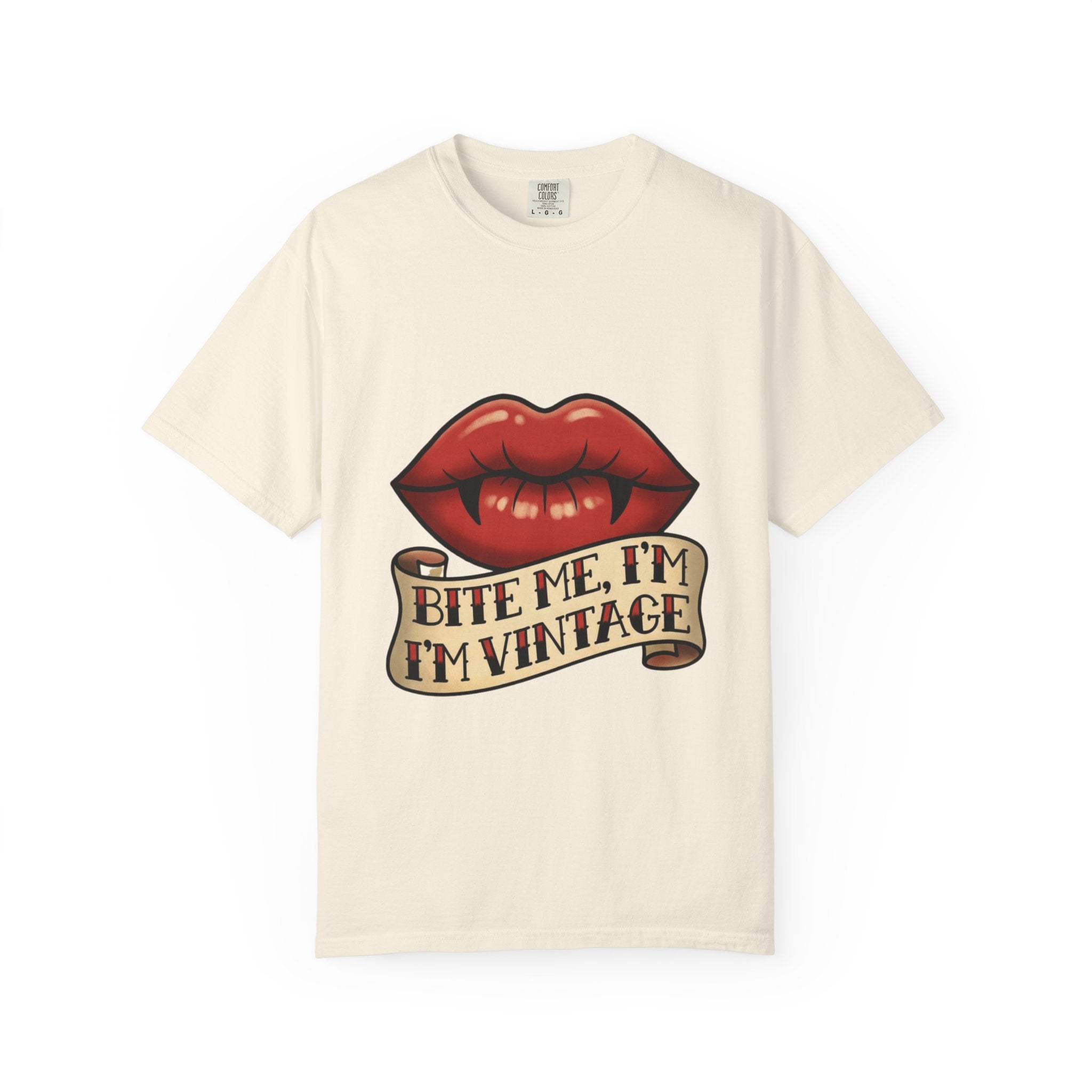 Vintage Tattoo Lips T-Shirt — "Bite Me, I'm Vintage" Graphic Tee