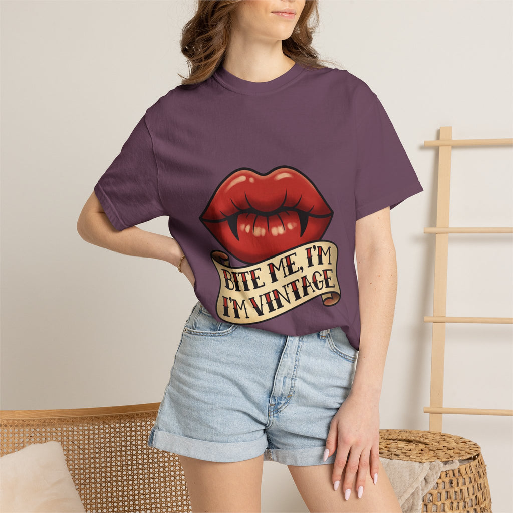 Vintage Tattoo Lips T-Shirt — "Bite Me, I'm Vintage" Graphic Tee