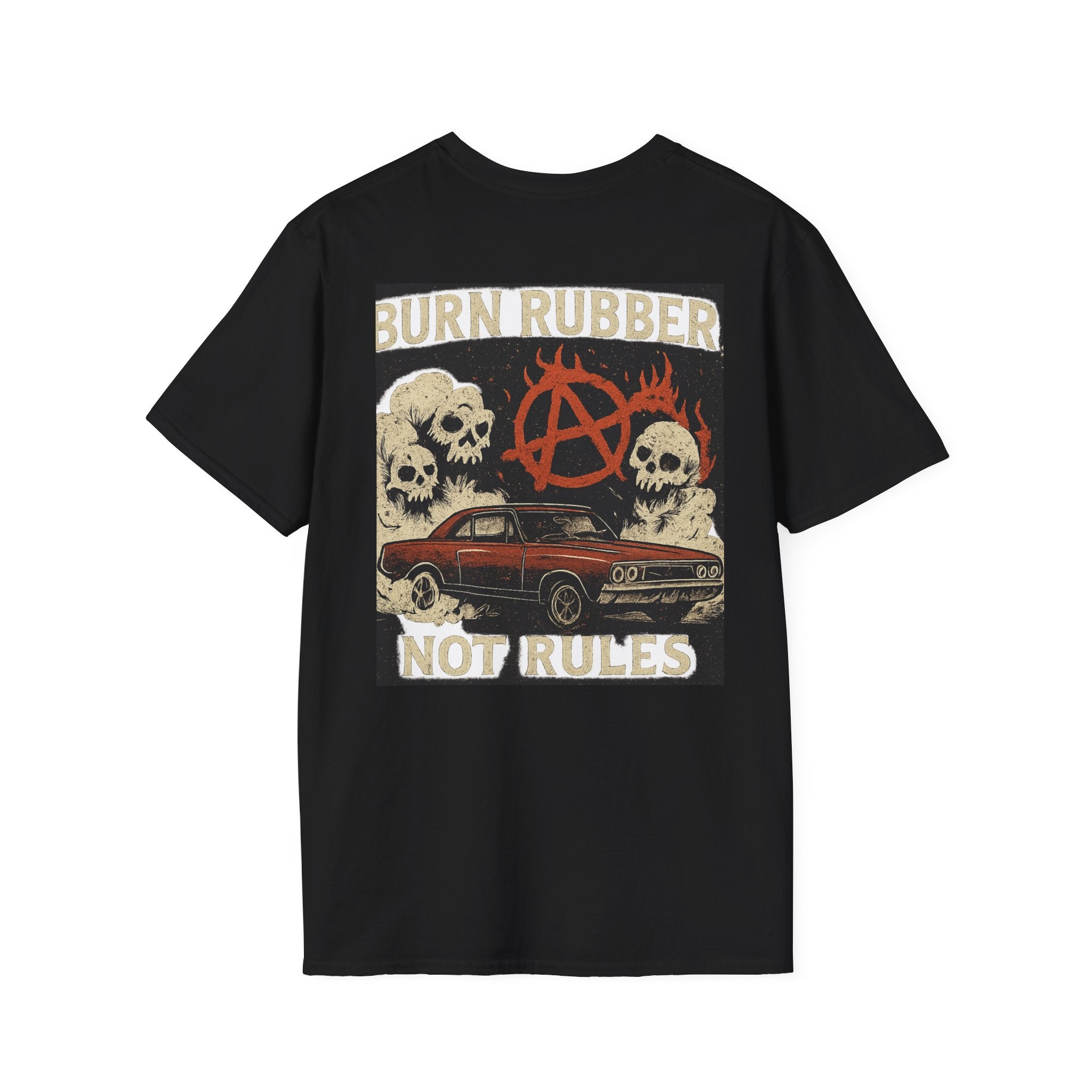 Burn Rubber Hot Rod T-Shirt — Anarchy Skull Car Graphic Tee