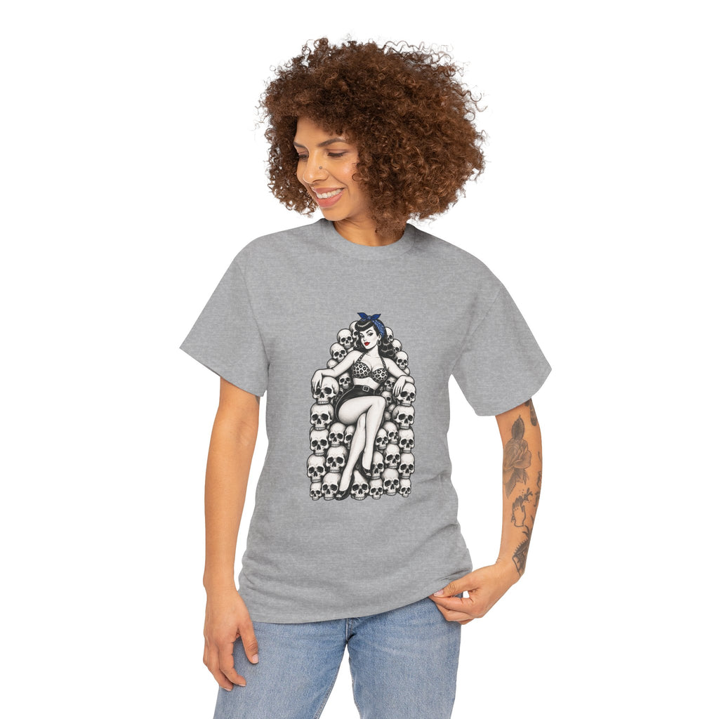 Skull Throne Pin-Up T-Shirt — Retro Goth Rockabilly Tee