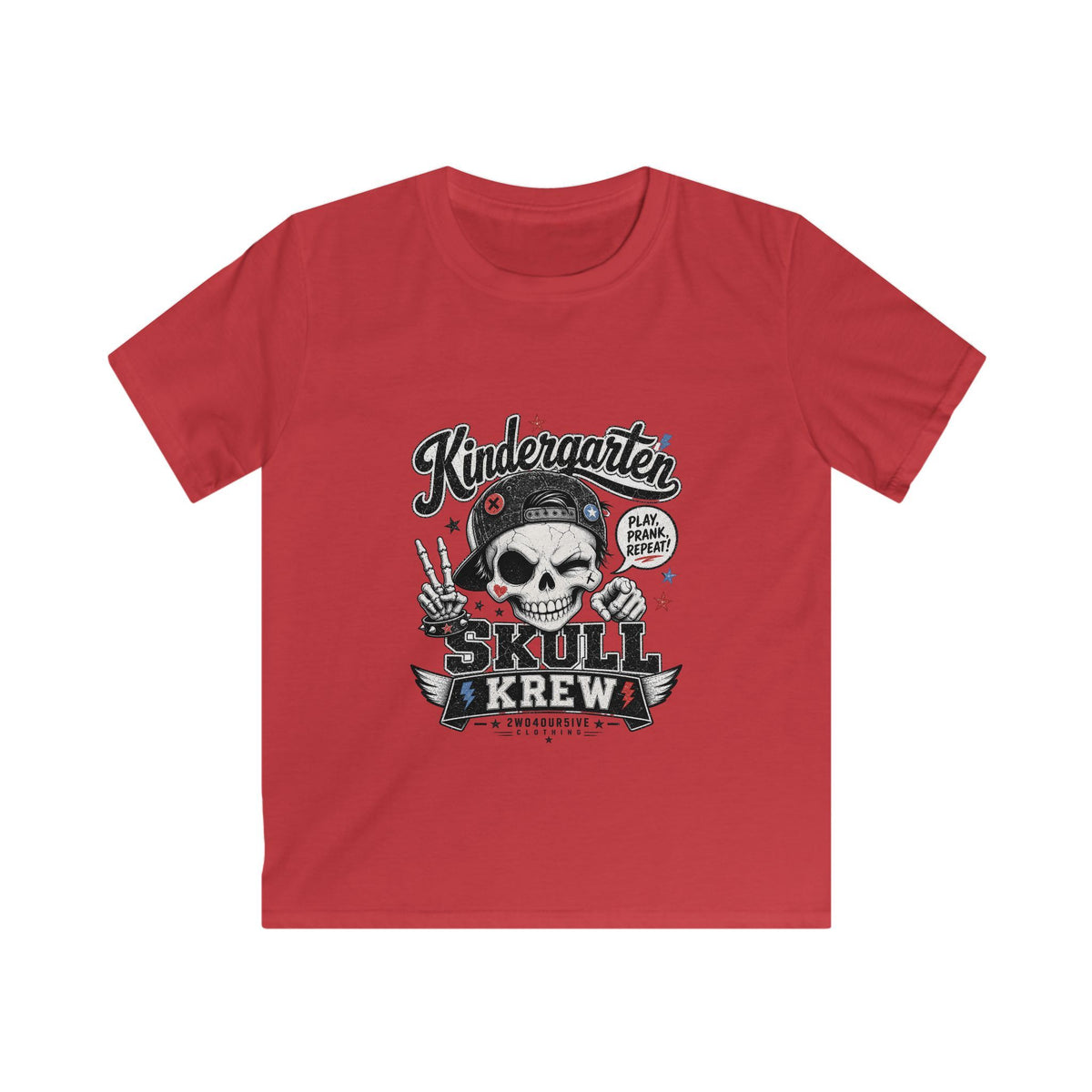 Kids Tee — "Kindergarten Skull Krew" Graphic T‑Shirt (Back‑to‑School, Playful Punk Design)