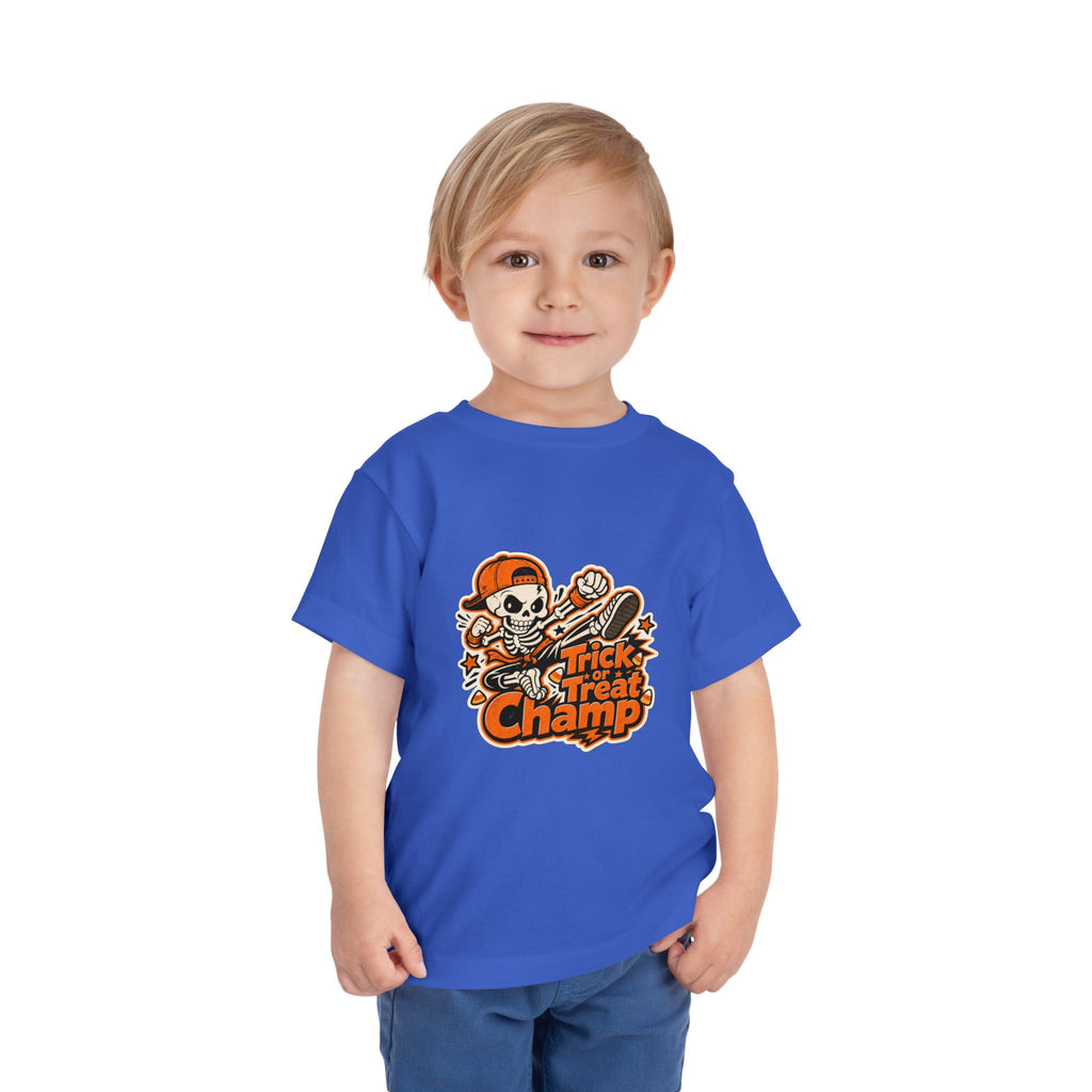 Toddler Tee — 'Trick or Treat Champ' Halloween Skeleton Skate Graphic