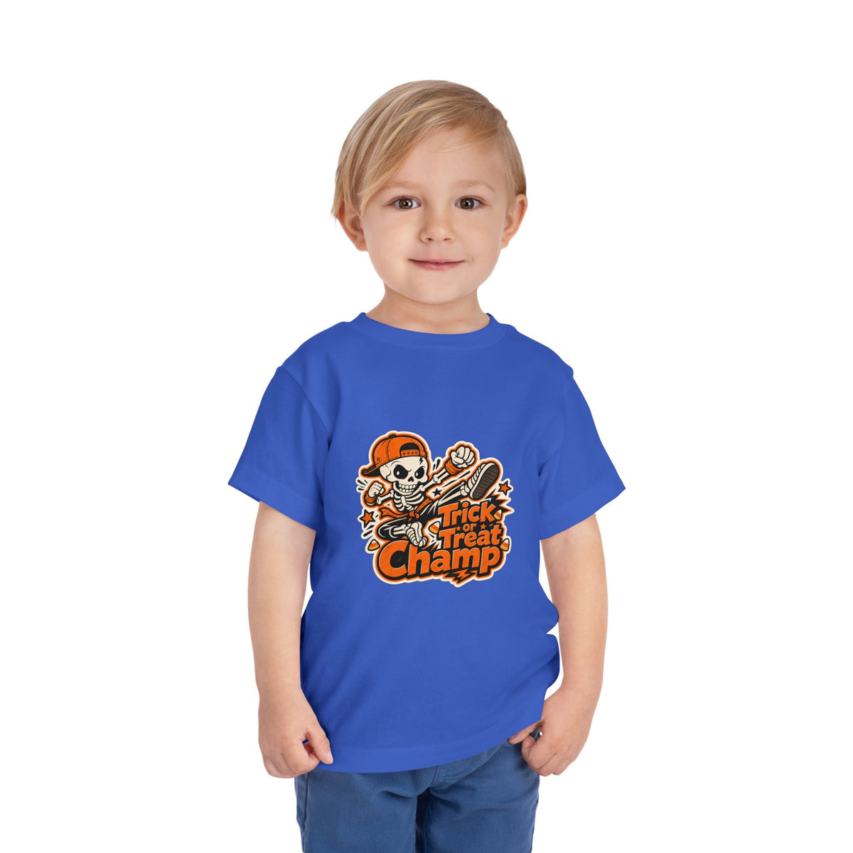 Toddler Tee — 'Trick or Treat Champ' Halloween Skeleton Skate Graphic