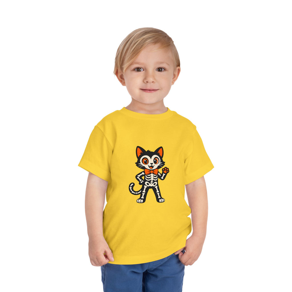 Toddler Tee — Cute Cat Skeleton Halloween Shirt