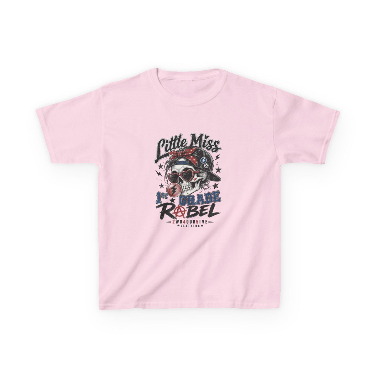 Kids T-Shirt — "Little Miss Rebel" Skull Bandana Graphic
