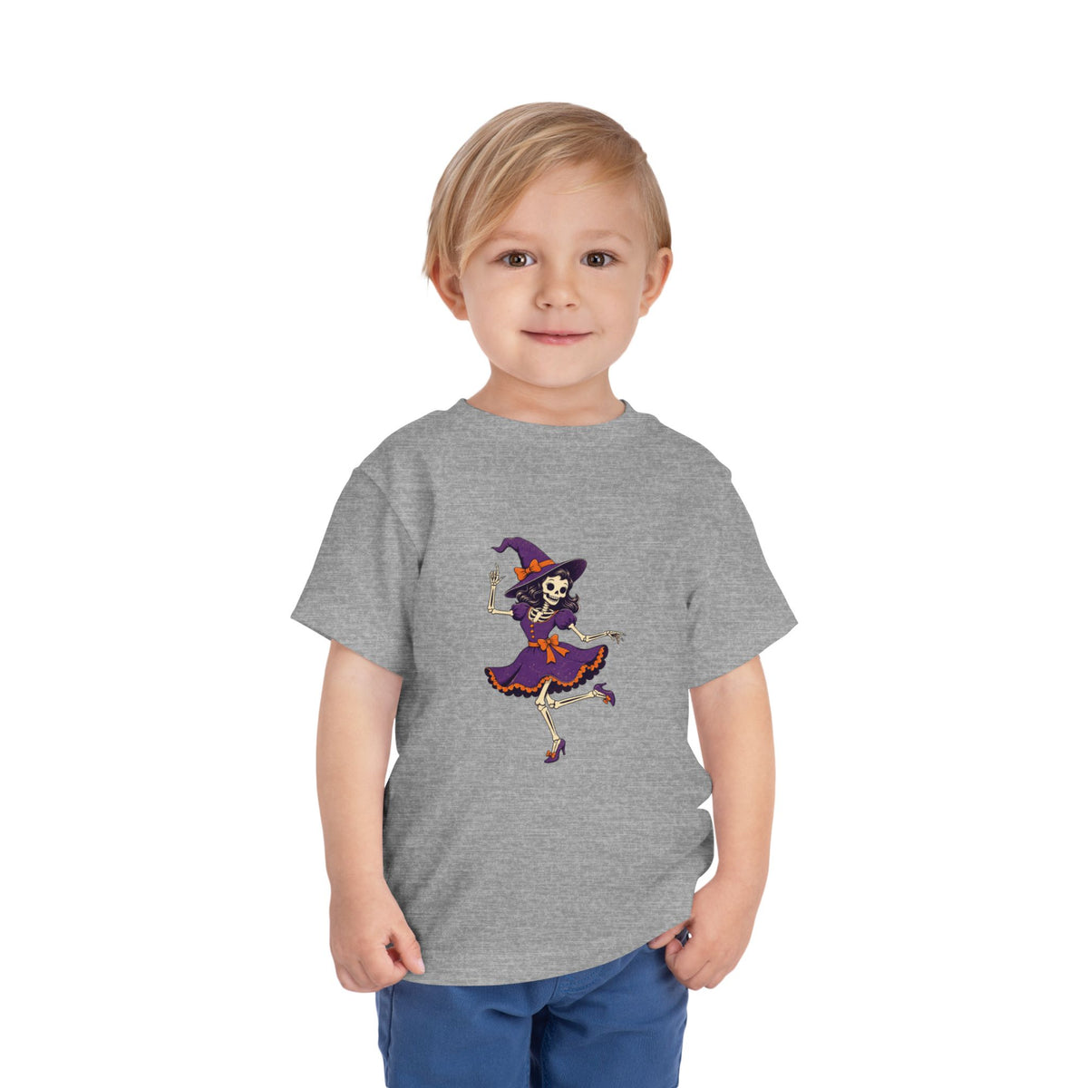 Toddler Witch Skeleton Tee — Cute Dancing Skeleton Halloween Shirt for Kids