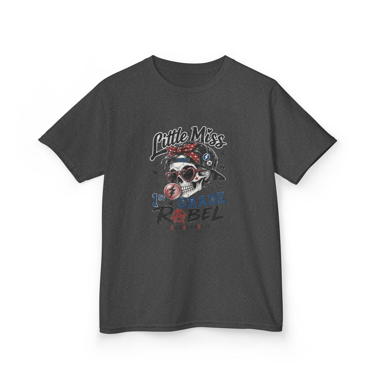 Kids T-Shirt — "Little Miss Rebel" Skull Bandana Graphic