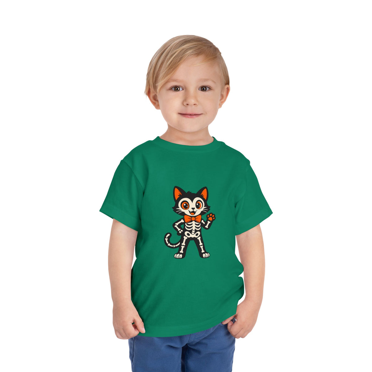 Toddler Tee — Cute Cat Skeleton Halloween Shirt