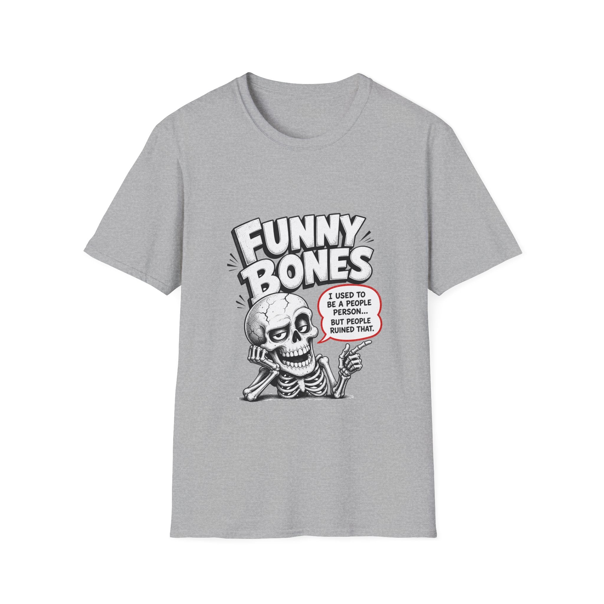 Funny Bones Skeleton T-Shirt — Humorous Retro Skull Tee (I Used to Be a People Person)