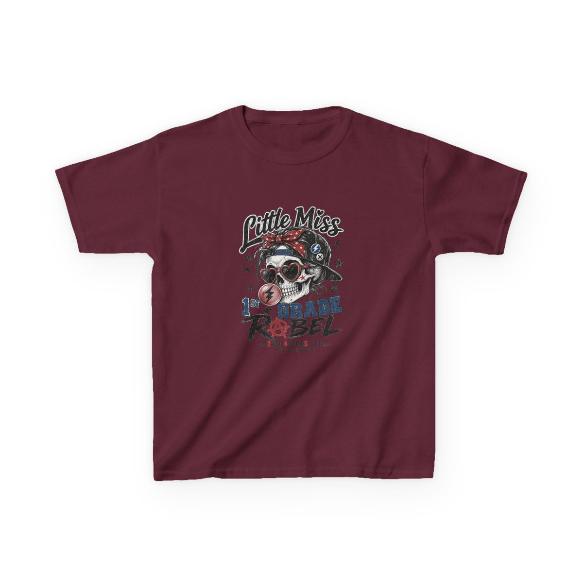 Kids T-Shirt — "Little Miss Rebel" Skull Bandana Graphic