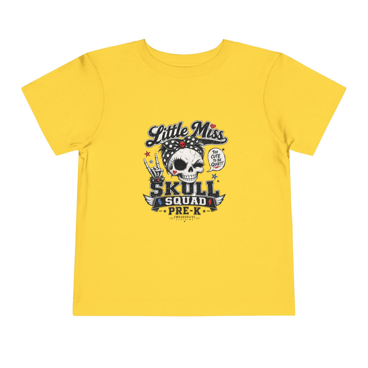 Toddler Tee - "Little Miss Skull Squad Pre-K" Cute Punk Skull Shirt for Preschool Girls