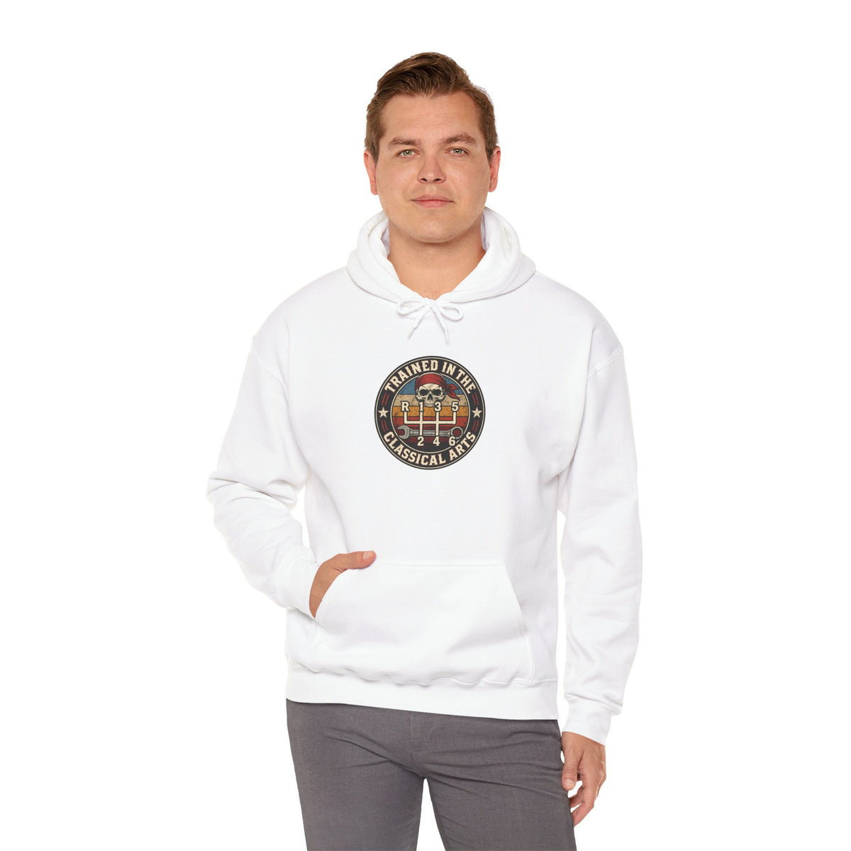 Trained in the Classical Arts Hoodie | Manual Stick Shift Car