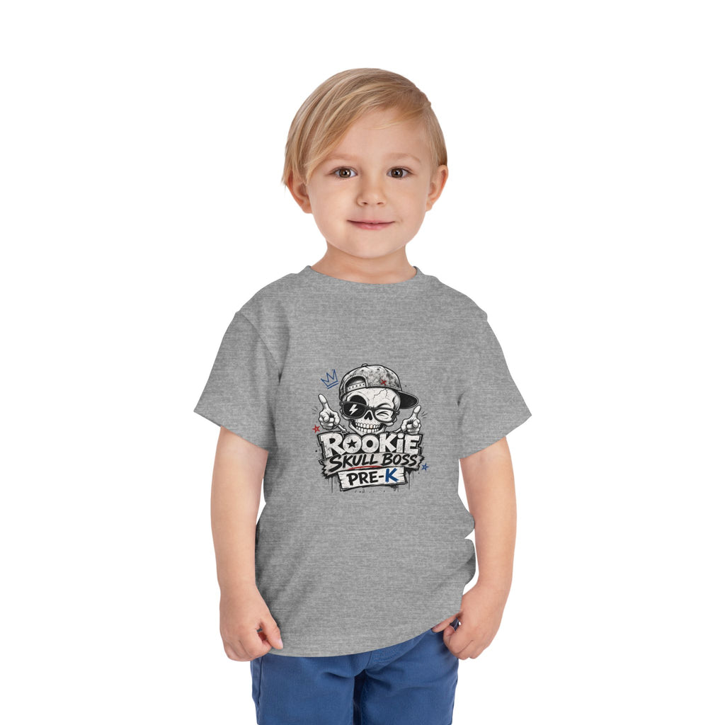 Toddler Tee — "Rookie Skull Boss Pre-K" Graphic Shirt