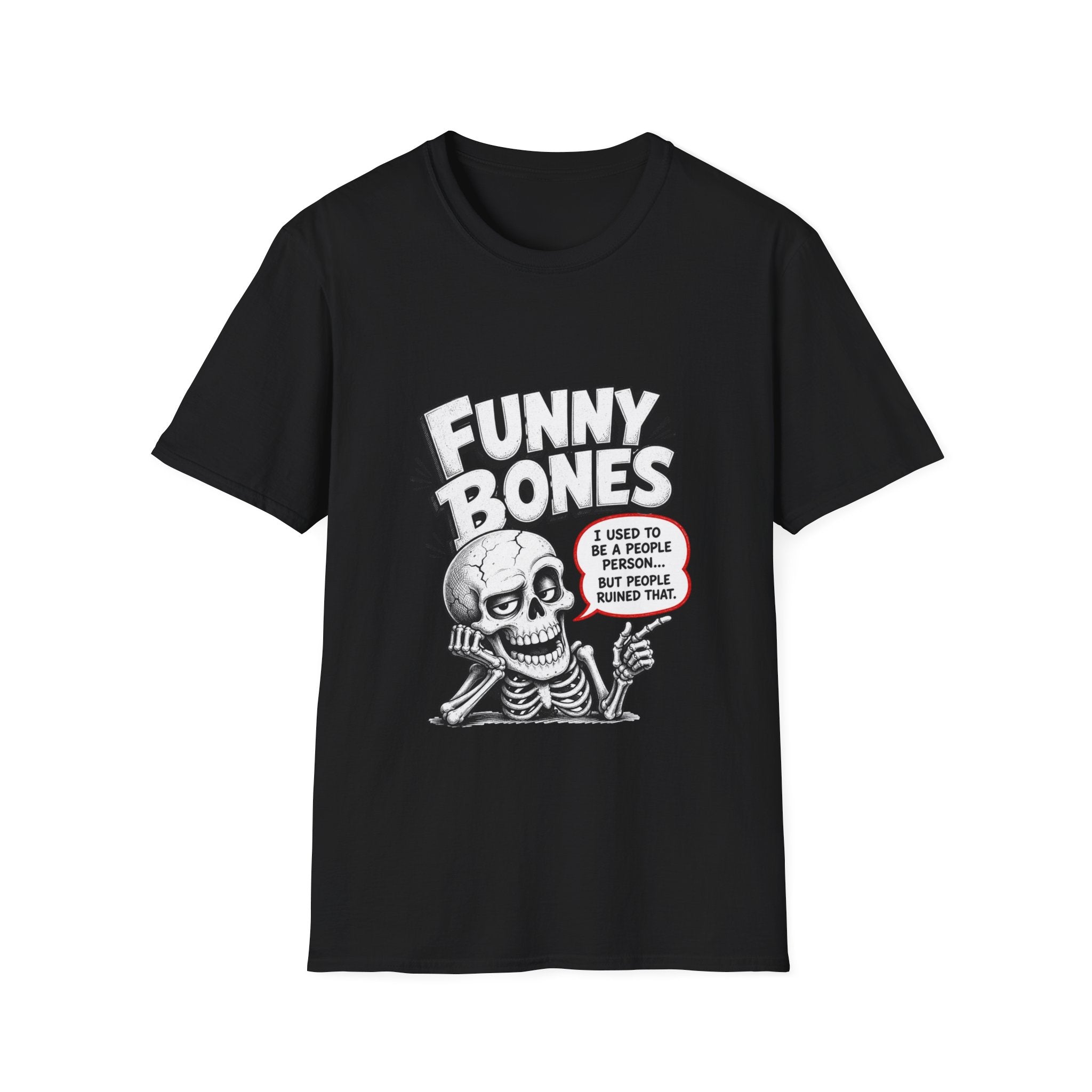 Funny Bones Skeleton T-Shirt — Humorous Retro Skull Tee (I Used to Be a People Person)