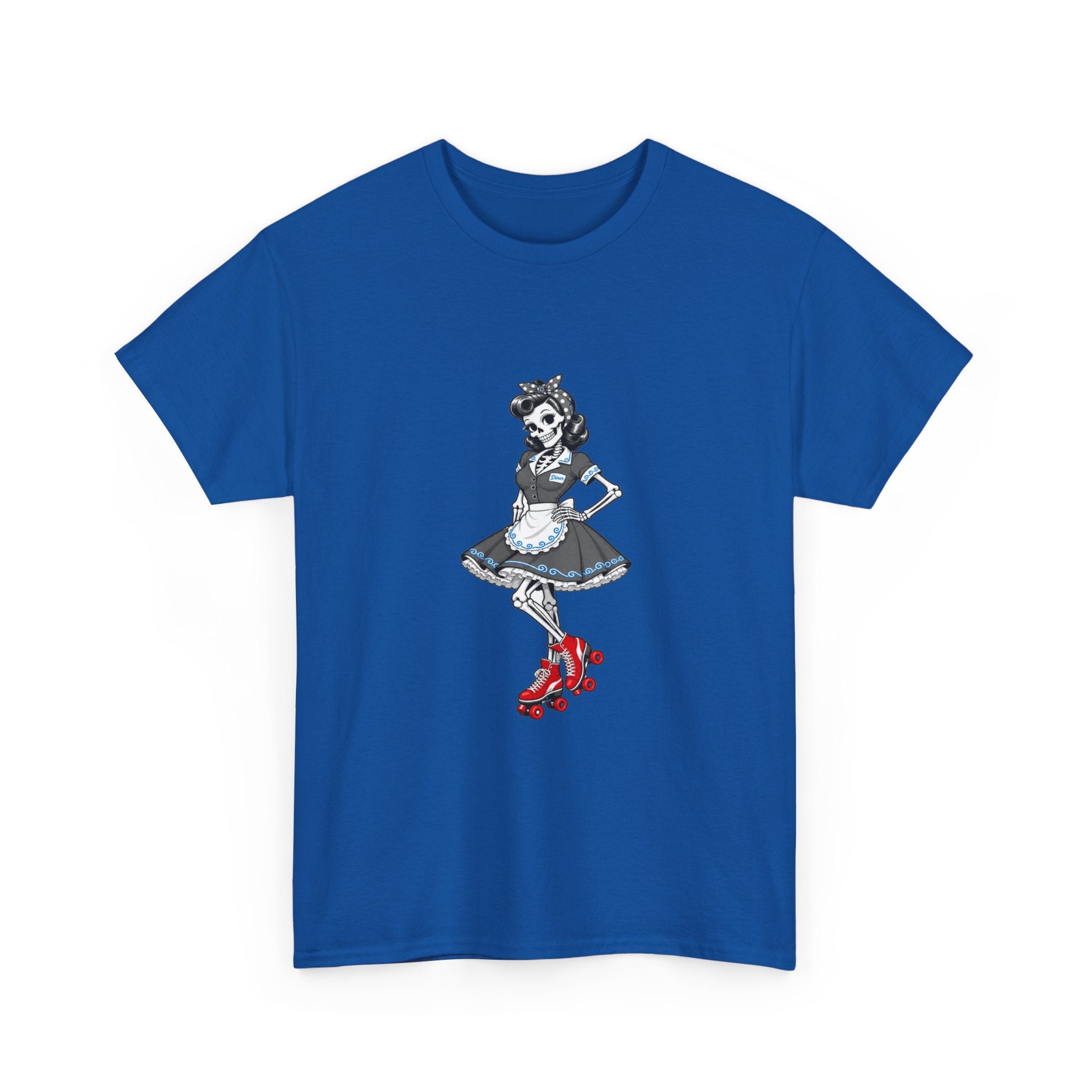 Vintage Gothic Doll T‑Shirt — Red Roller Skate Skeleton Girl Tee