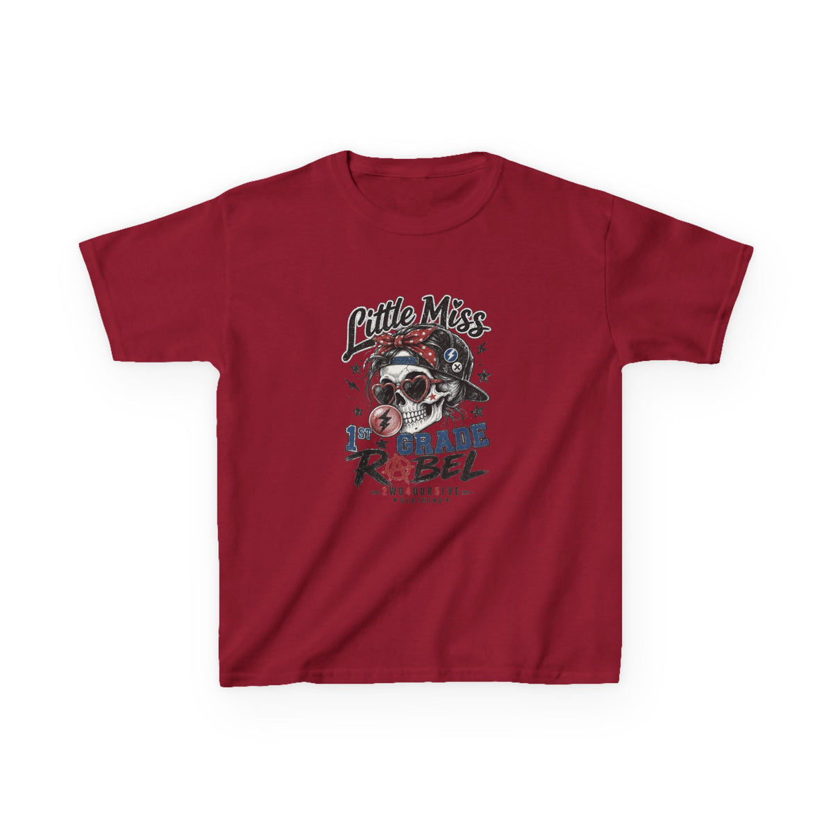 Kids T-Shirt — "Little Miss Rebel" Skull Bandana Graphic
