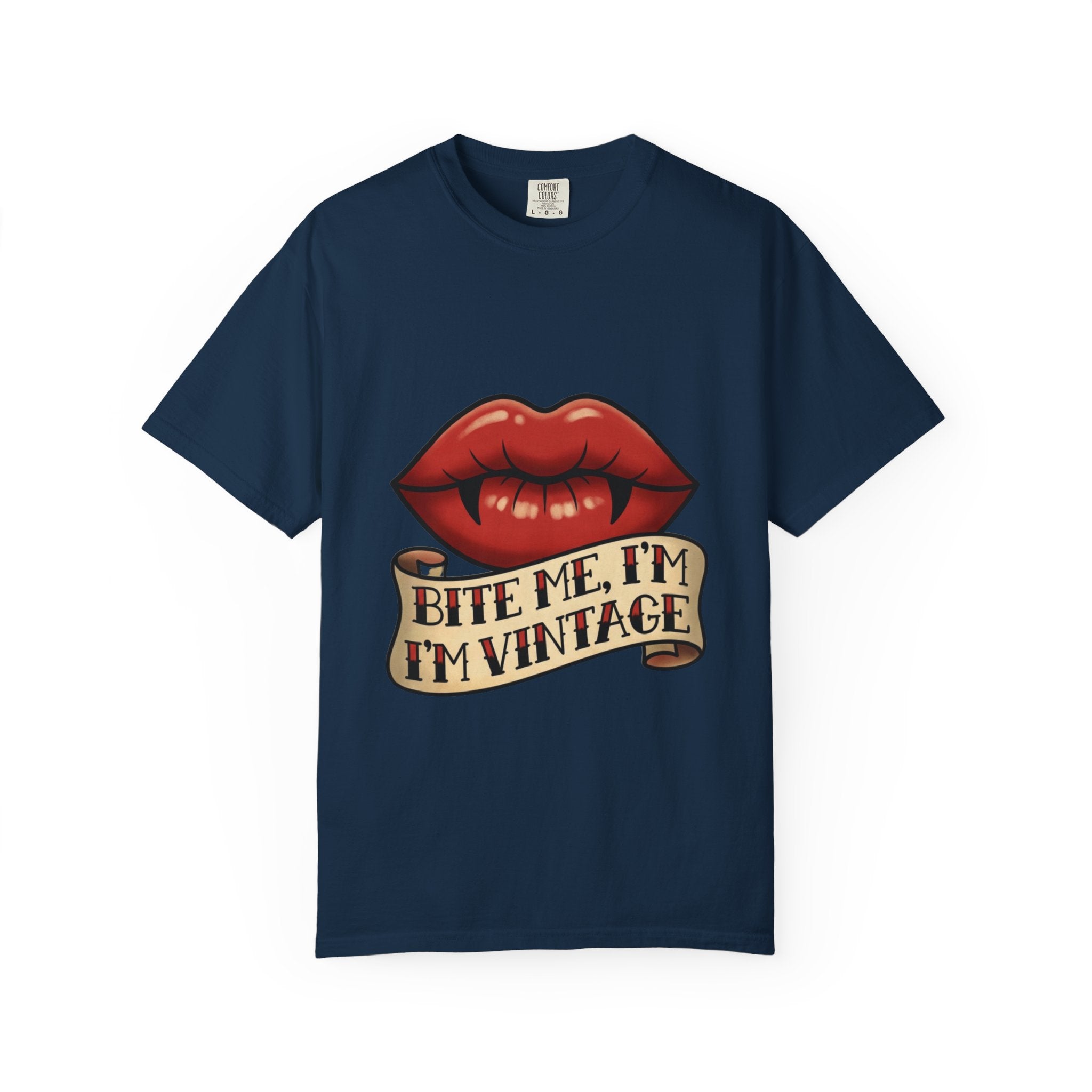 Vintage Tattoo Lips T-Shirt — "Bite Me, I'm Vintage" Graphic Tee