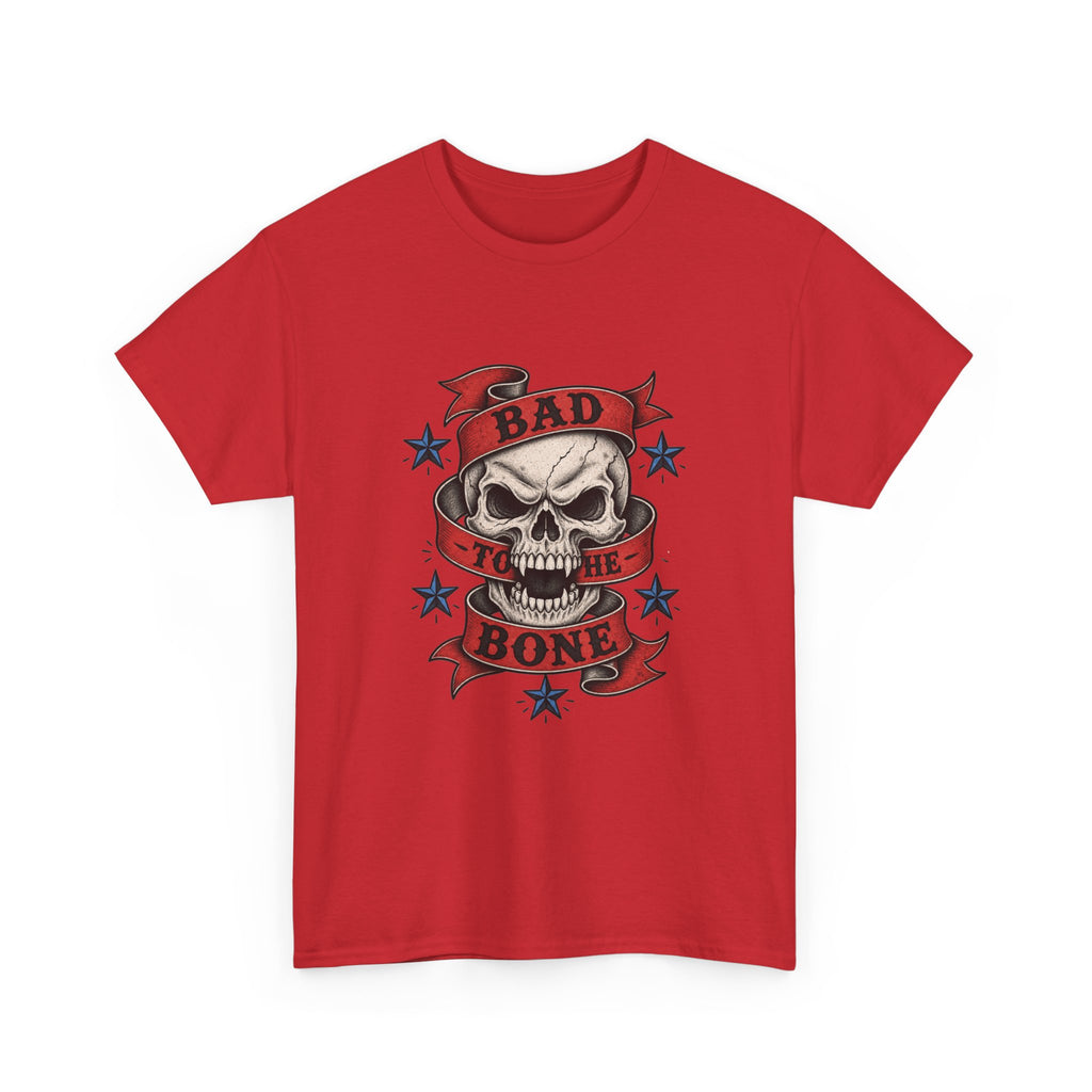 Bad to the Bone Skull Tee — Retro Rocker Biker Graphic T-Shirt