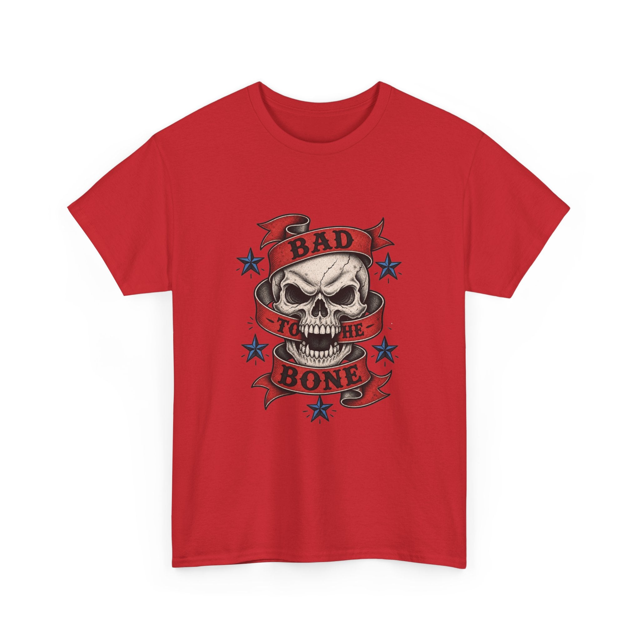 Bad to the Bone Skull Tee — Retro Rocker Biker Graphic T-Shirt