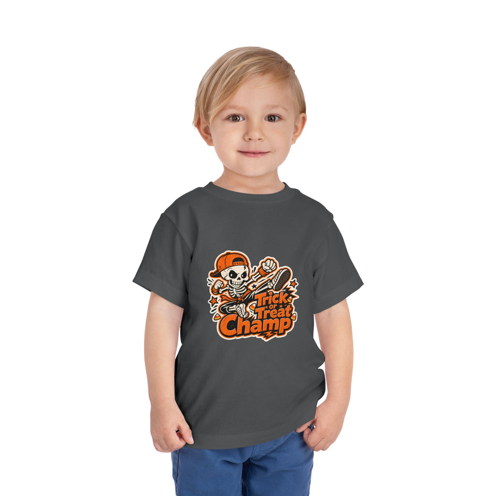Toddler Tee — 'Trick or Treat Champ' Halloween Skeleton Skate Graphic
