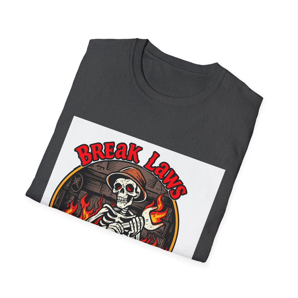 Break Laws Not Hearts Skeleton Flame Graphic T-Shirt