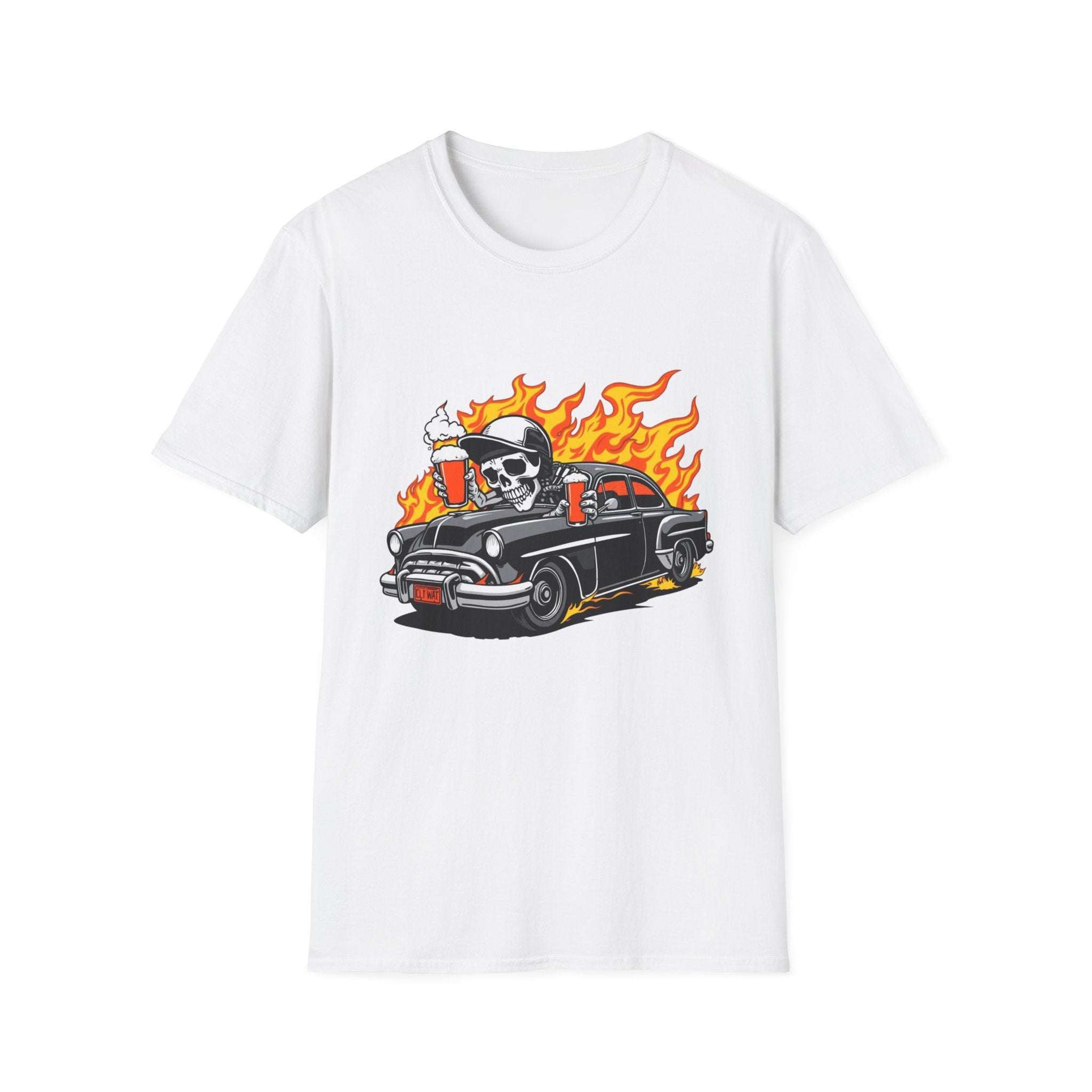 Vintage Hot Rod Skull Tee — Flaming Classic Car Graphic T-Shirt