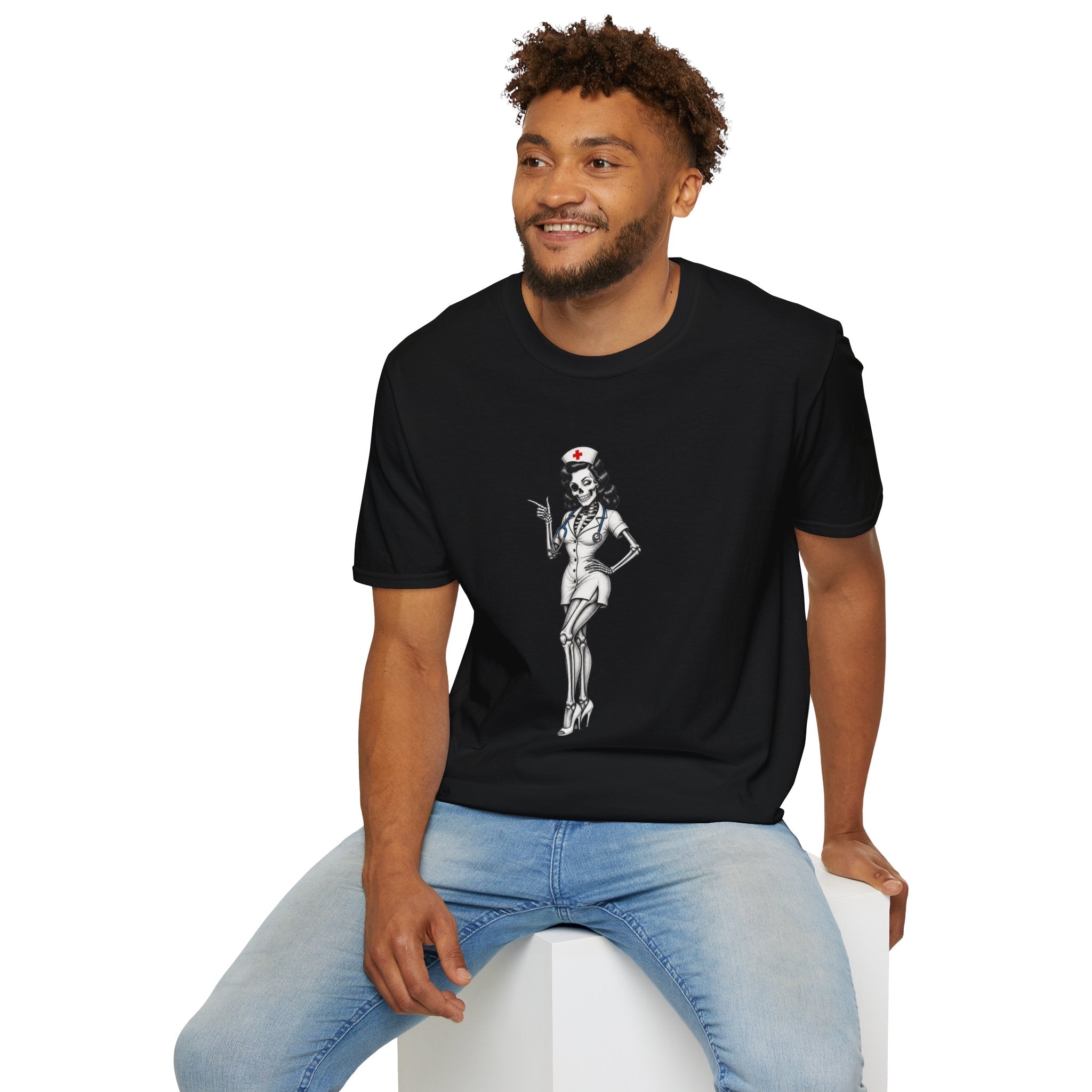 Vintage Pinup Nurse T-Shirt — Retro Skeleton Nurse Graphic Tee
